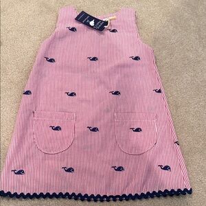 Nantucket Pink Striped Dress with Whale Design